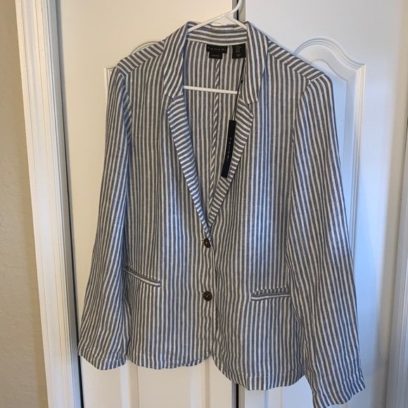 Tahari 100% white and blue striped jacket - Picture 1 of 7